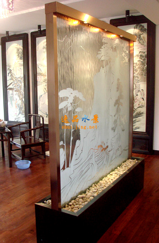 双面艺术玻璃水景墙流水定制