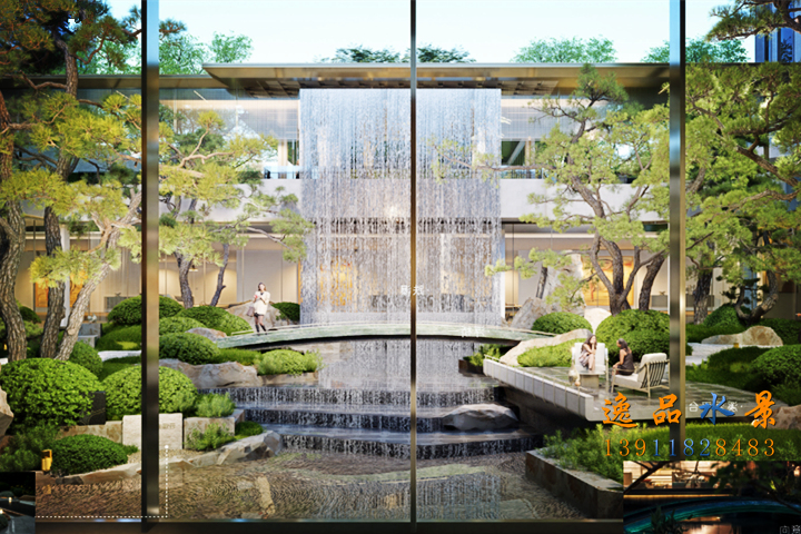 商场园林水系水幕墙流水瀑布景观