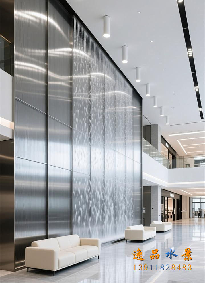 商场大堂水景设计效果图|水幕墙设计效果及设计理念