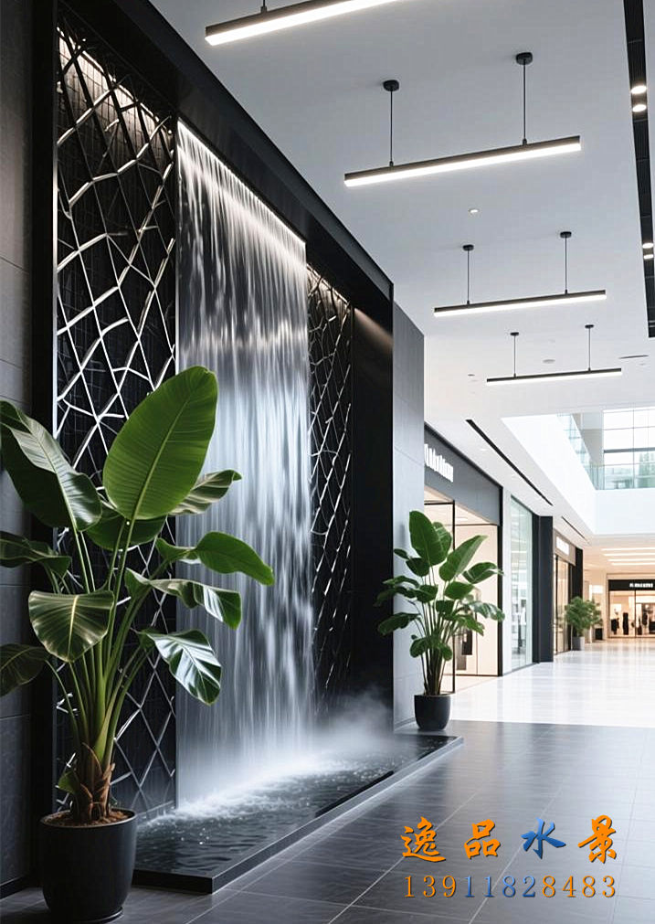 商场大堂水景设计效果图|水幕墙设计效果及设计理念